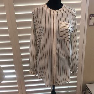 Ann Taylor white and black silky bottom front blouse. One chest pocket.